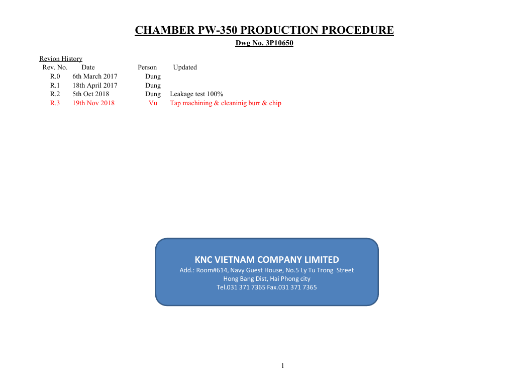 Manufacturing Procedure 1